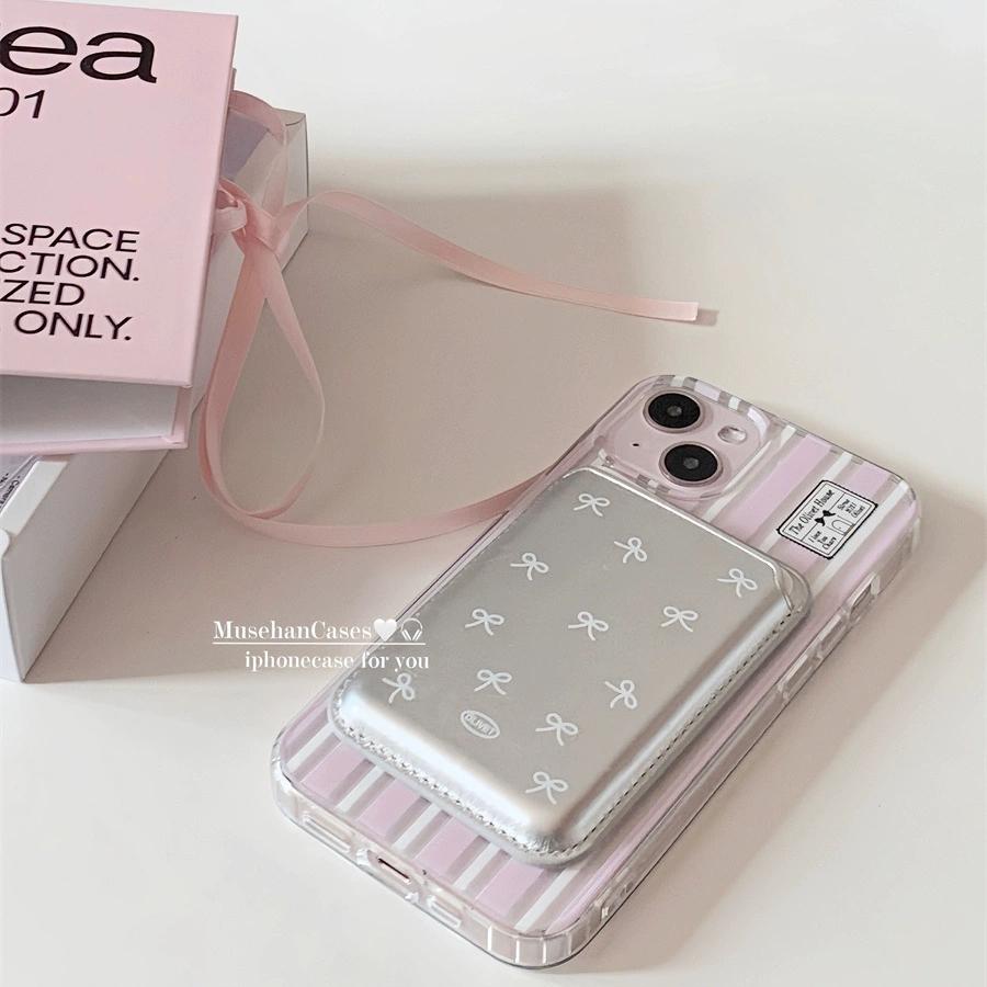 ins磁吸卡包适用荣耀100/90华为magic6pro/80GT手机壳70se/X20/30小清新粉白条纹40i+畅玩50plus软套女无线软