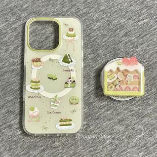 36泼墨抹茶蛋糕A16清新S20手机壳A22 56国际版 S21fe软54 Note20 磁吸支架适用三星S25ultra A71女款