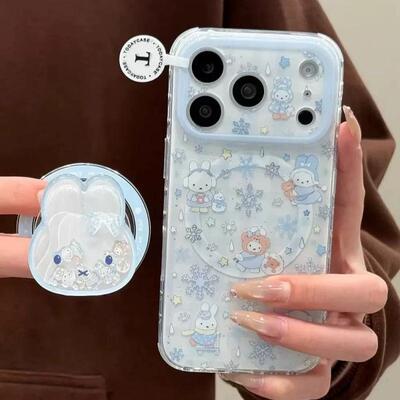 磁吸支架适用opporealmeGT5pro/neo9/6se手机壳V50/11/GT3女款8浅蓝色雪花米菲兔可爱Q2/5i真我x7pro新23软z4