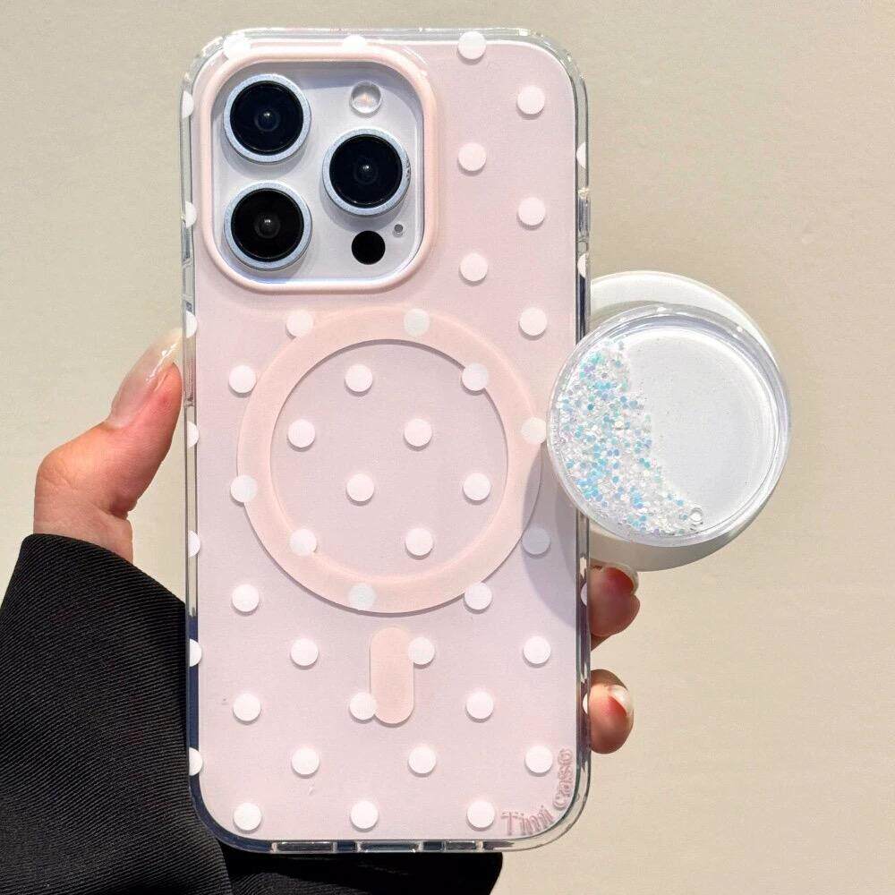 闪粉流沙粉白波点简约磁吸支架适用苹果16手机壳iPhone15少女款13/12防摔11PROMAX全包S/XR新品7/8软套14PLUS