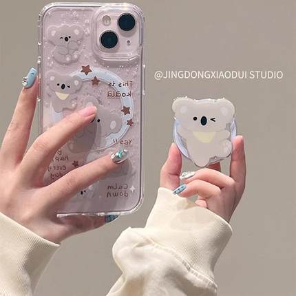 ins磁吸支架适用小米14/13U软10S手机壳红米Turbo3灰色考拉k70/60/note12t/civi4pro女款k40S/50透明软套新品