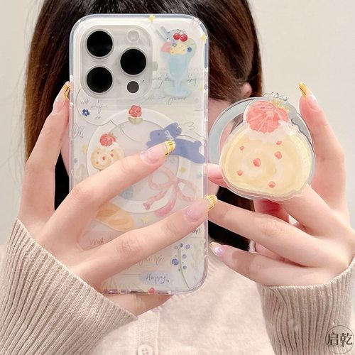 磁吸支架适用苹果16手机壳iPhone15女款13/12治愈草莓瑞士卷防摔11PROMAX全包S/XR新品7/8软套14PLUS美食油画