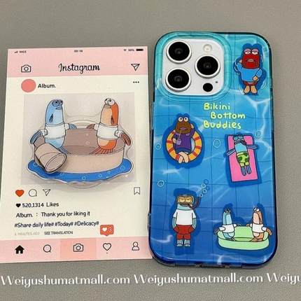 适用meizu18pro魅族21note无界版9卡通海洋比奇堡路人鱼6plus/T谷歌20磁吸支架17全包X传音tecno女INFINIXHOT