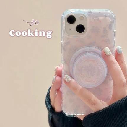 磁吸支架适用小米15/13U韩系紫色满屏碎花K80+手机壳红米Turbo3国际版k70/60/note12t/civi4pro软套poco女50e