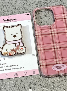 磁吸支架适用oppoA3/reno10/4se手机壳findx7/5pro复古格纹粉色西高地可爱A56/32/a57女K11x/97/93s软套8个性