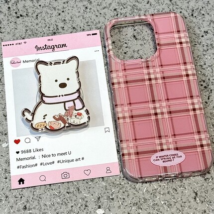 磁吸支架适用oppoA3/reno10/4se手机壳findx7/5pro复古格纹粉色西高地可爱A56/32/a57女K11x/97/93s软套8个性