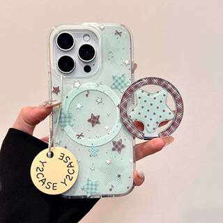 磁吸支架适用oppoA3/reno10/4se手机壳findx7/5pro薄荷绿五角星格纹折叠A56/32/a57女K11x/97/93s软套8国际版