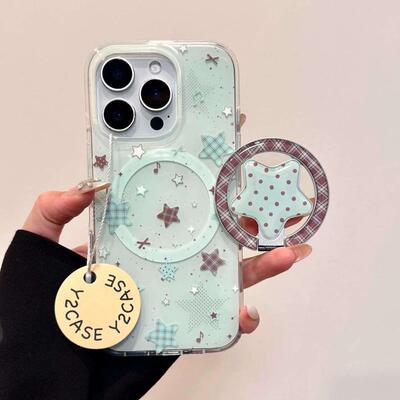 磁吸支架适用oppoA3/reno10/4se手机壳findx7/5pro薄荷绿五角星格纹折叠A56/32/a57女K11x/97/93s软套8国际版