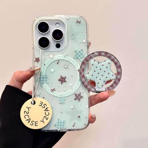 磁吸支架适用oppoA3/reno10/4se手机壳findx7/5pro薄荷绿五角星格纹折叠A56/32/a57女K11x/97/93s软套8国际版