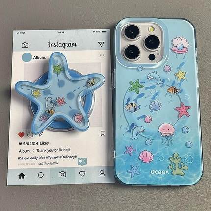 磁吸支架适用小米15/13U海底世界贝壳星星K80+手机壳红米Turbo3国际版k70/60/note12t/civi4pro软套poco女50e