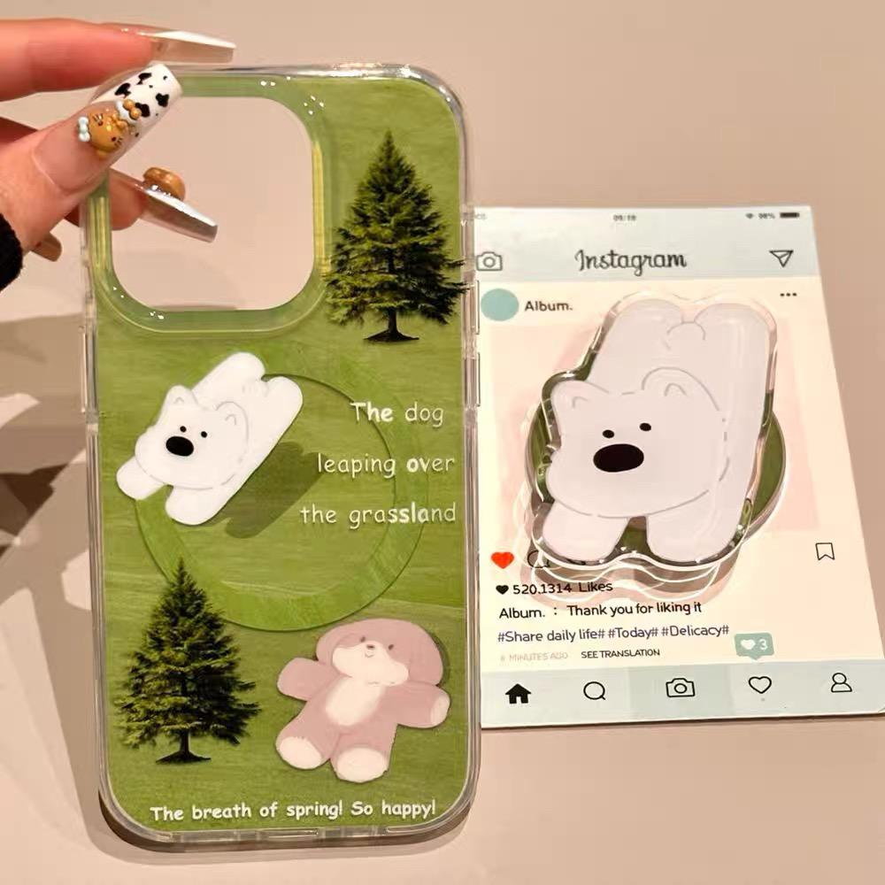 磁吸支架适用vivoX100/30/60/x70/y78手机壳X90绿森林西高地狗狗树木y76s女S18e/X200/15PRO国际版Y33/mini软