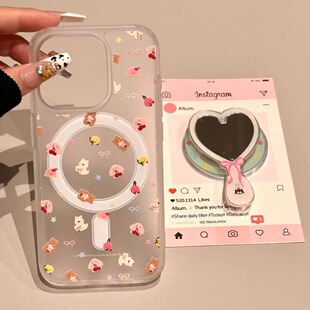 冰雾内置磁吸支架Reno13适用OPPOFindx8手机壳K12小动物爱心镜子X7ultra磨砂K11X全包6防摔PRO硬壳女款 可爱15