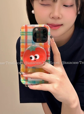 磁吸支架适用小米15/13U彩格子西红柿番茄K80手机壳红米Turbo3表情k70/60/note12t/civi4pro软套40+少女款50e