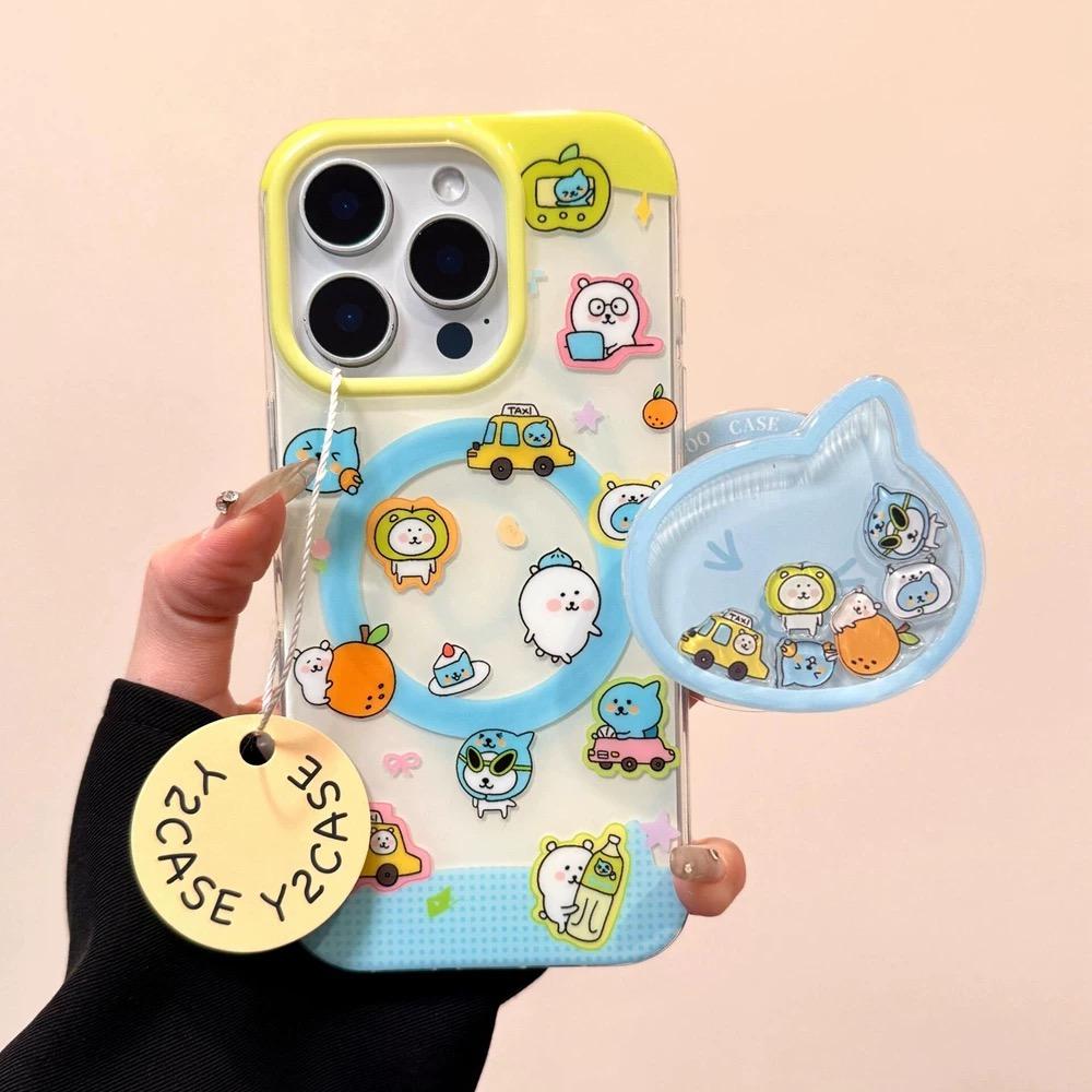 磁吸支架适用vivoX100/30/60/x70/y78手机壳X90可爱蓝自嘲熊酷儿头像y76s女S18e/X200/15PRO国际版Y33/mini软