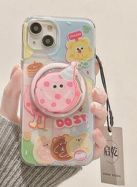 磁吸支架适用vivoX100/30/60/x70/y78手机壳X90甜美粉色甜甜圈芝士饼干y76s女S18e/X200/15PRO国际版Y33/mini