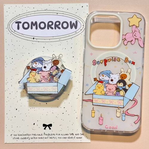 可爱萌物jellycat玩偶磁吸支架适用苹果16手机壳iPhone15少女款13/12防摔11PROMAX全包S/XR新品7/8软套14PLUS