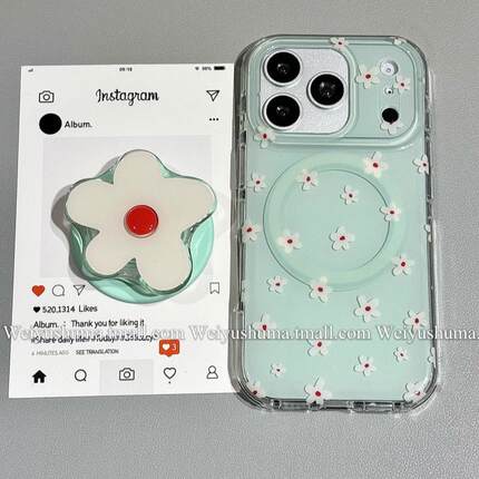 磁吸支架适用oppoA3/reno10/4se手机壳findx7/5pro夏日薄荷绿红芯小白花A56/32/a57女K11x/97/93s软套8国际版