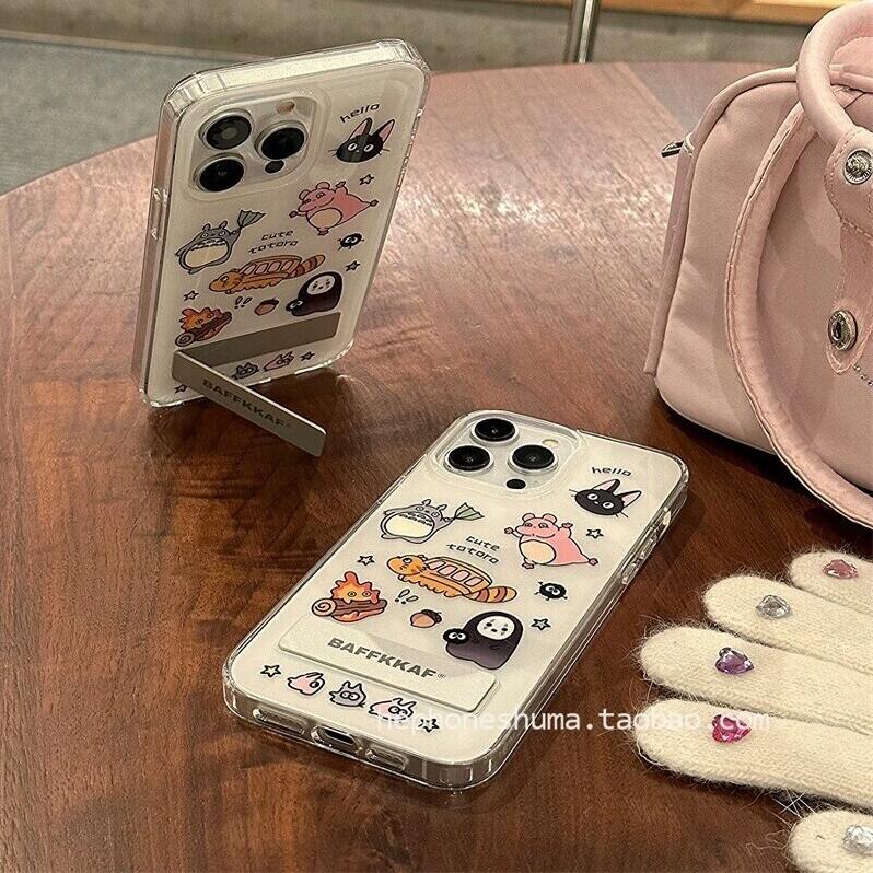 隐藏折叠支架适用vivoX100/X30/60/x70/80/y78手机壳X90龙猫无脸男可爱y76s软套S18e/S12/15PRO卡通Y33e/31女