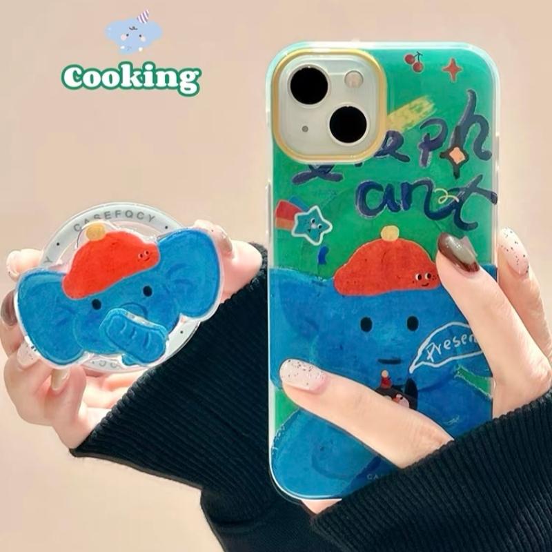 磁吸支架适用oppoA3/reno10/4se手机壳findx7/5pro蓝色油画可爱转转小象A56/32/a57女K11x/97/93s软套8国际版