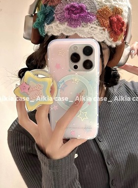 磁吸支架适用oneplus11/2一加12手机壳ace竞速版1+ACE5V渐变彩色旋转小星星8t/10/9女7TPRO/9RT/6t软套13全包