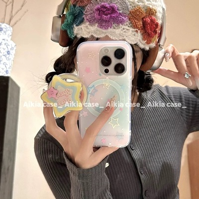 磁吸支架适用oneplus11/2一加12手机壳ace竞速版1+ACE5V渐变彩色旋转小星星8t/10/9女7TPRO/9RT/6t软套13全包