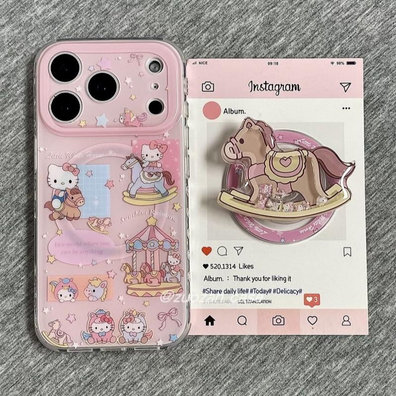 磁吸支架适用opporealmeGT5pro/neo9/6se手机壳V50/11/GT3女款8粉色木马乐园KT猫可爱Q2/5i真我x7pro新23软z4