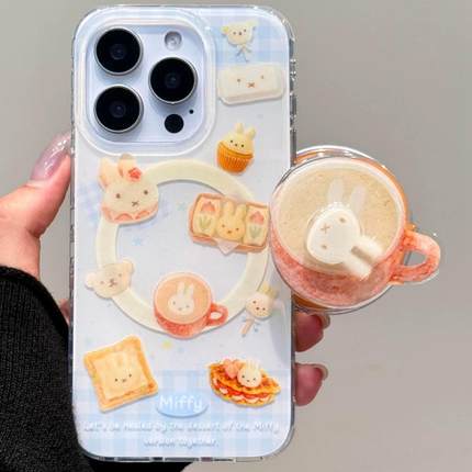 磁吸支架适用oppoA3/reno10/4se手机壳findx7/5pro吐司旋转白兔子咖啡杯A56/32/a57女K11x/97/93s软套8国际版