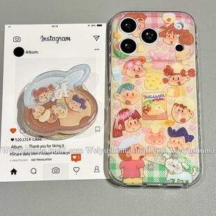 磁吸支架适用vivoX100 粉绿格彩绘涂鸦小新y76s女S18e Y33 mini软 y78手机壳X90 15PRO国际版 x70 X200