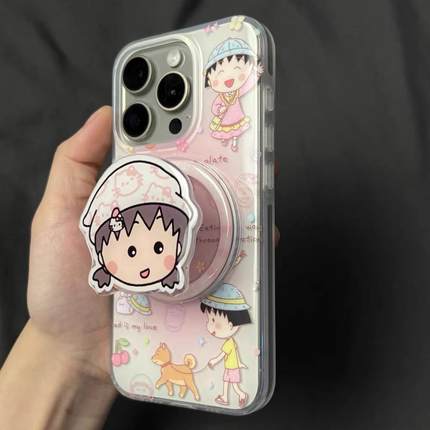 磁吸支架适用小米15/13U樱桃小丸子可爱K80+手机壳红米Turbo3国际版k70/60/note12t/civi4pro软套poco少女50e