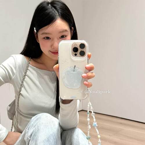少女清新水晶蓝苹果适用vivoiQOO12/11s/97手机壳neo10/8pro磁吸支架7Se/Z8/Z6女U3/5e全包Z5x新品Z1软套13