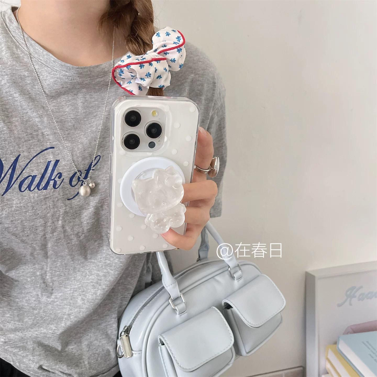 磁吸支架适用opporealmeGT5pro/neo9/6se手机壳V50/11/GT3女款8干净奶油高级白波点猫Q2/5i真我x7pro新23软z4