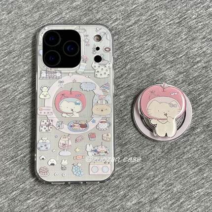 磁吸支架适用oppoA3/reno10/4se手机壳findx7/5pro可爱插画苹果头套小猫A56/32/a57女K11x/97/93s软套8国际版