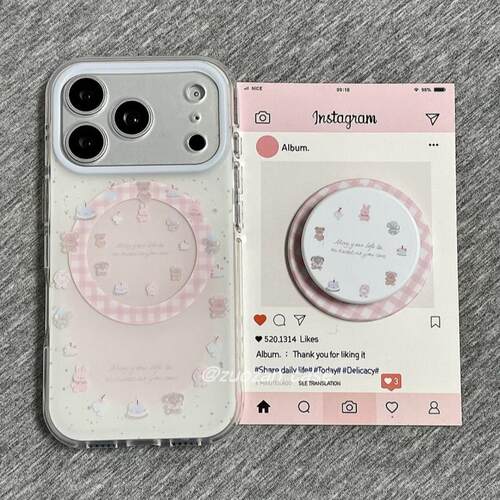 韩风粉色晕染围圈动物适用vivoiQOO12/11s/97手机壳neo10/8pro磁吸支架7Se/Z8/Z6女U3/5e全包Z5x新品Z1软套13