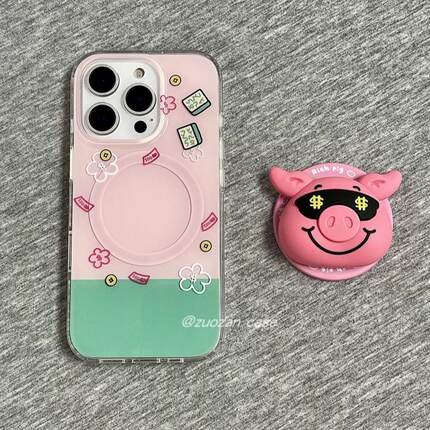 磁吸支架适用oppoA3/reno10/4se手机壳findx7/5pro粉拼绿花朵金币发财猪A56/32/a57女K11x/97/93s软套8国际版