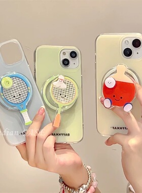 磁吸带旋转支架适用小米14/13U乒乓球10手机壳红米Turbo3羽毛网球拍k70/60/note12t/civi4pro情侣女k40S/50软