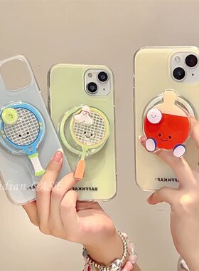 磁吸带旋转支架适用小米14/13U乒乓球10手机壳红米Turbo3羽毛网球拍k70/60/note12t/civi4pro情侣女k40S/50软