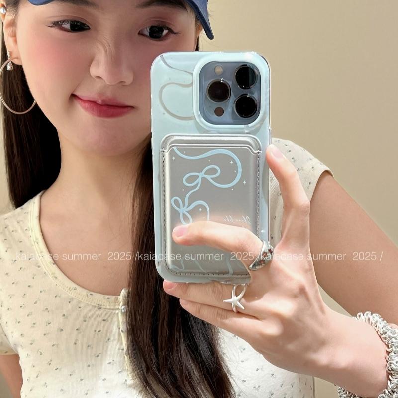 磁吸卡包适用小米15/13U简约蓝丝带蝴蝶结K80+手机壳红米Turbo3国际版k70/60/note12t/civi4pro软套poco女50e