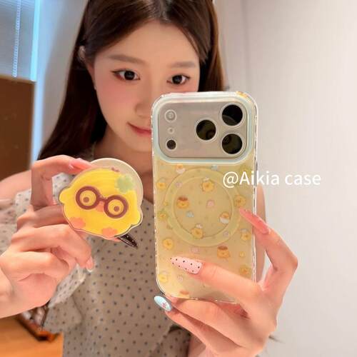 适用meizu18pro魅族21note无界版9黄底满屏呆萌可爱小鸡6plus/T谷歌20磁吸支架17全包X传音tecno女INFINIXHOT