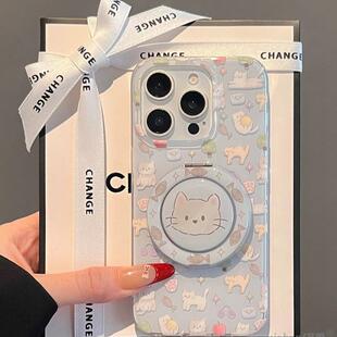 13U小鱼苹果猫咪涂鸦K80 note12t 手机壳红米Turbo3国际版 civi4pro软套poco女50e k70 磁吸支架适用小米15