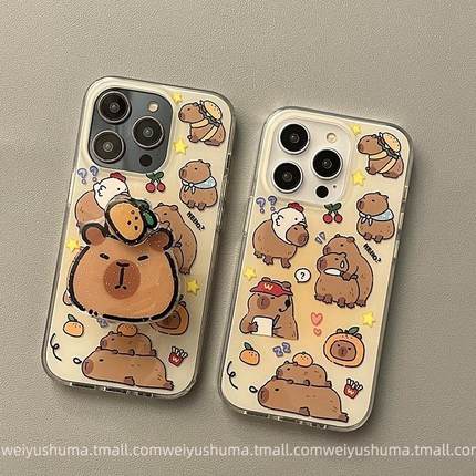 气囊支架适用小米14/13U卡通可爱10手机壳红米Turbo3卡皮巴拉全包边k70/60/note12t/civi4pro女款k40S/50软套