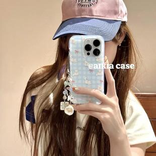 30奶蓝格子纹蝴蝶结猫咪40i X20 畅玩50plus软女 80GT手机壳70se 磁吸支架适用华为荣耀100女90华为magic6pro