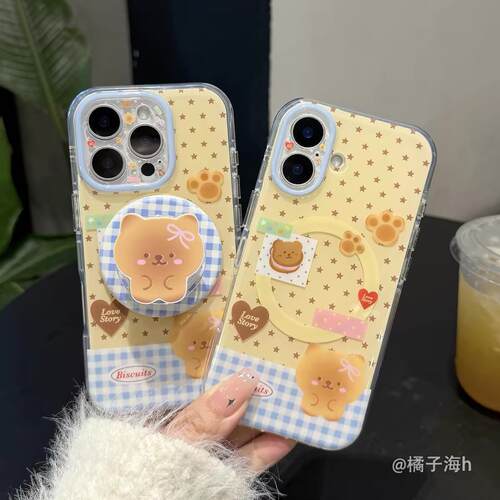 磁吸支架适用小米15/13U日韩星星脚印小熊K80+手机壳红米Turbo3国际版k70/60/note12t/civi4pro软套poco女50e