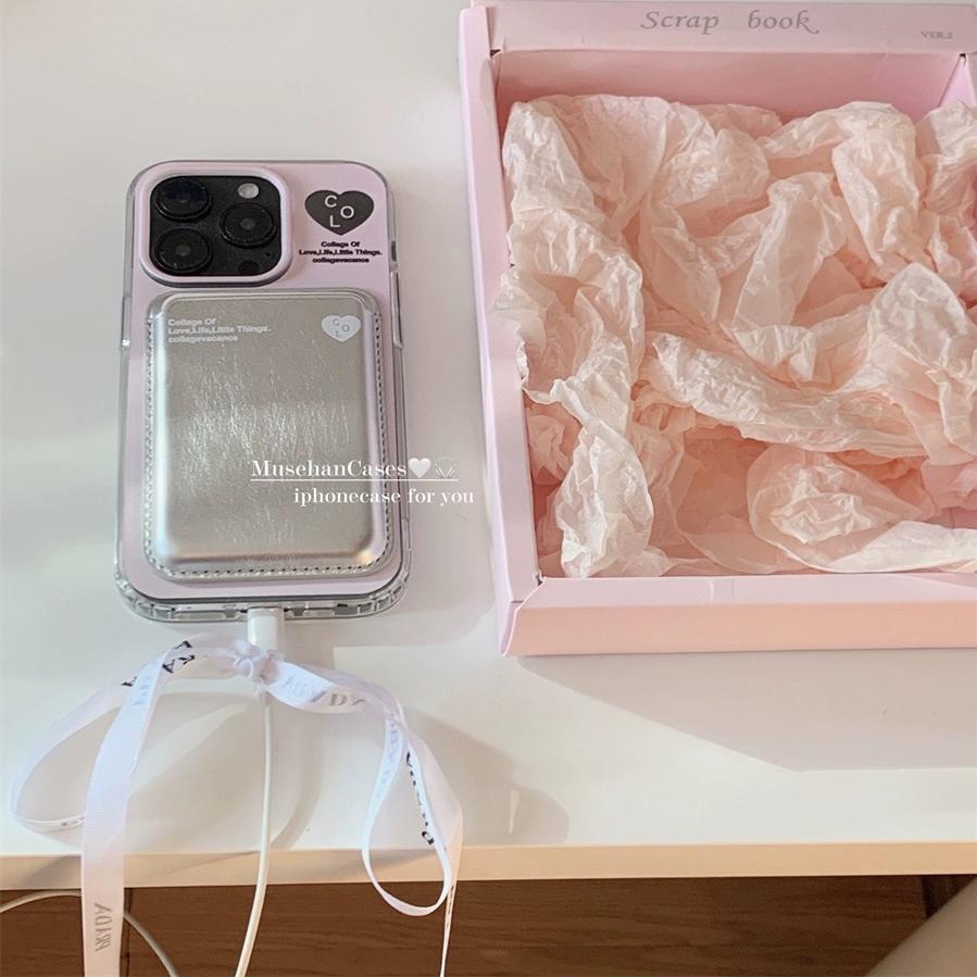 ins磁吸卡包适用荣耀100/90华为magic6pro/80GT手机壳70se/X20/30粉色少女韩系40i+畅玩50plus软套无线银皮革