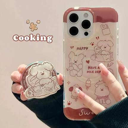 磁吸支架适用oppoA3/reno10/4se手机壳findx7/5pro趣味面包卡通线条小狗A56/32/a57女K11x/97/93s软套8国际版