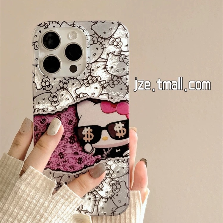 国潮发财适用苹果16手机壳iPhone15女13/12财迷钞票可爱墨镜KT猫防摔11PROMAX全包S/XR硅胶7/8软套14PLUS新品