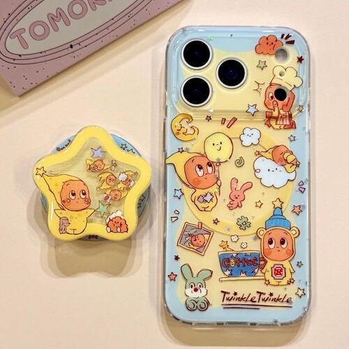 磁吸支架适用oppoA3/reno10/4se手机壳findx7/5pro黄底云端气球星星小人A56/32/a57女K11x/97/93s软套8国际版