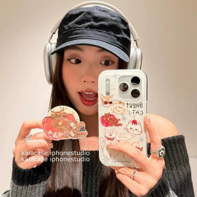 磁吸支架适用opporealmeGT5pro/neo9/6se手机壳V50/11/GT3女款8软萌涂鸦猫咪摇摇乐Q2/5i真我x7pro新23软z4