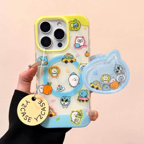 磁吸支架适用oppoA3/reno10/4se手机壳findx7/5pro可爱蓝自嘲熊酷儿头像A56/32/a57女K11x/97/93s软套8国际版