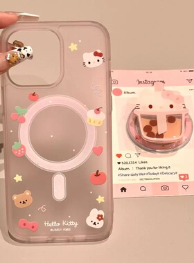 冰雾内置磁吸支架适用K70红米K80小米15/14手机壳50红米K60pro至尊版Note13透粉奶茶摇摇乐12PRO+女11T硬40猫