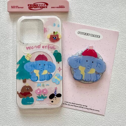 磁吸支架适用oppoA3/reno10/4se手机壳findx7/5pro可爱涂鸦森林小象A56/32/a57日韩女款K11x/97/93s软套8链条